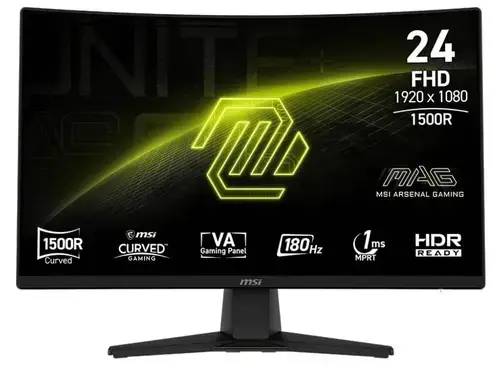 Monitor Gaming VA LED MSI 23.6inch MAG 242C, Full HD (1920 x 1080), HDMI, DisplayPort, Ecran curbat, 180 Hz, 1 ms (Negru)