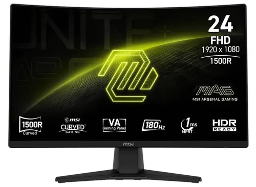 Monitor Gaming VA LED MSI 23.6inch MAG 242C, Full HD (1920 x 1080), HDMI, DisplayPort, Ecran curbat, 180 Hz, 1 ms (Negru)