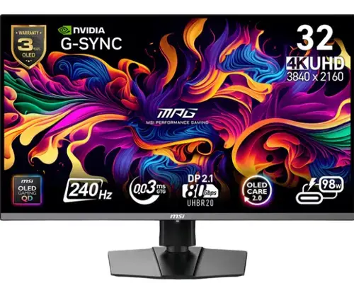 Monitor Gaming QD-OLED MSI MPG 31.5inch 322URX QD-OLED, UHD (3840 x 2160), HDMI, DisplayPort, 240 Hz, 0.03 ms (Negru)