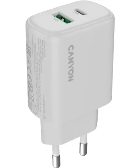 Incarcator retea Canyon OnCharge 250, 1 x USB-C, 1 x USB-A, 12 V, 3 A, 25 W (Alb)