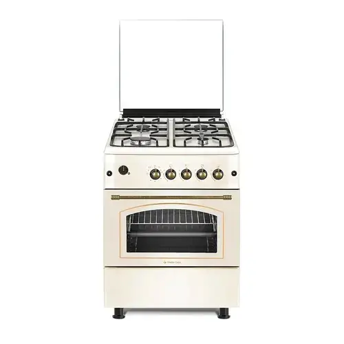Aragaz rustic Studio Casa SIERRA VIVA, Gaz, 4 arzatoare, Cuptor pe gaz, 60x60cm, Rotisor, Grill gaz, Ventilatie Turbo, gratare fonta (Crem)
