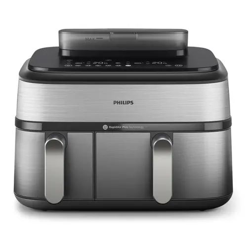 Friteuza dubla cu aer cald Philips Seria 5000, 2750 W, 9 l, 1.2 kg, 12 programe, Timer, Temperatura ajustabila 40-200 C (Argintiu)