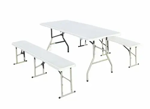 Set masa cu 2 banci de plastic HEINNER DMBP001, pliabile (Alb)