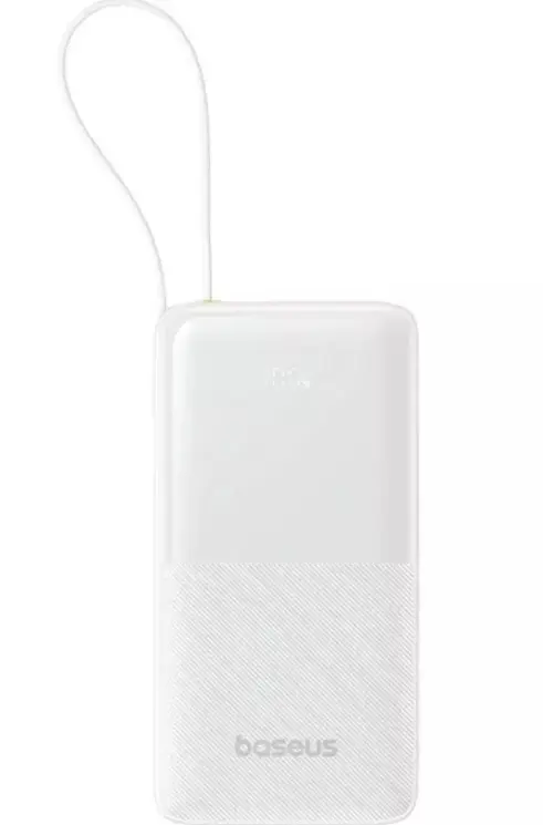 Baterie externa Baseus Bipow 2 10000 mAh Digital Display, cablu USB-C incorporat, 20W (Alb)