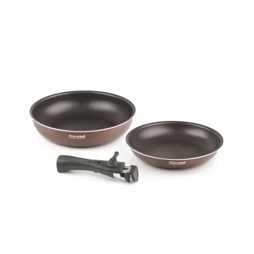 Set de Tigai RONDELL RDA-1014 Kortado 3 buc, 24cm, 28cm, Maner fiabil de bachelit detasabil, (Cafea/Maro)