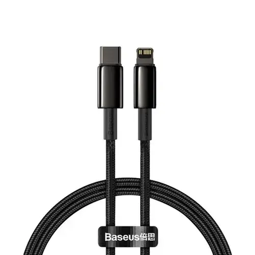 Cablu  de date Baseus Tungsten Gold, USB Type-C/Lightning, Power Delivery 20W, 2m, Negru