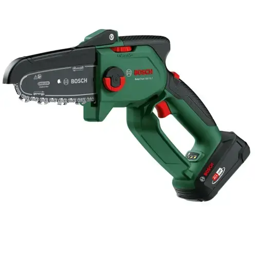Ferastrau cu lant Bosch EasyChain 18V-15-7 06008B8901, 2.5 Ah, lungime lama 15 cm, viteza 6.95 m/s, cu Chain Tension Aid si lubrifiant pentru lant, fara acumulator si incarcator