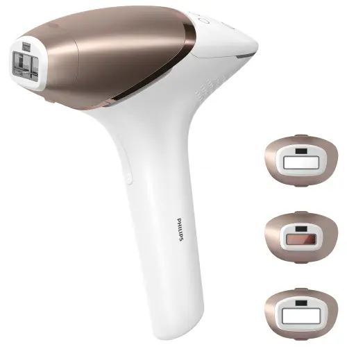 Epilator IPL Philips Lumea Seria 9900 BRI973/00, Senzor Smartskin, tehnologie SenseIQ, conectare la aplicatie cu functii Skin AI, utilizare cu sau fara fir, 450.000 impusuri, accesoriu fata, corp, precizie (Rose Gold/Alb)