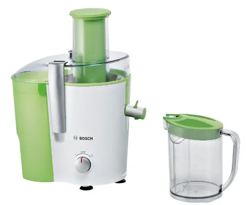 Storcator de fructe si legume Bosch VitaJuice MES25G0, 700 W, 2 viteze, Safety Stop, tub alimentare 73 mm (Alb/Verde)