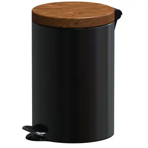Cos de gunoi cu pedala Studio Casa, Metal, 12L, Negru/Wood