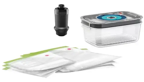 Set accesorii mixer vertical BOSCH MSZV6FS1, Casolteta vacuum, 3 pungi mici, 3 pungi mari (Transparent/Gri)
