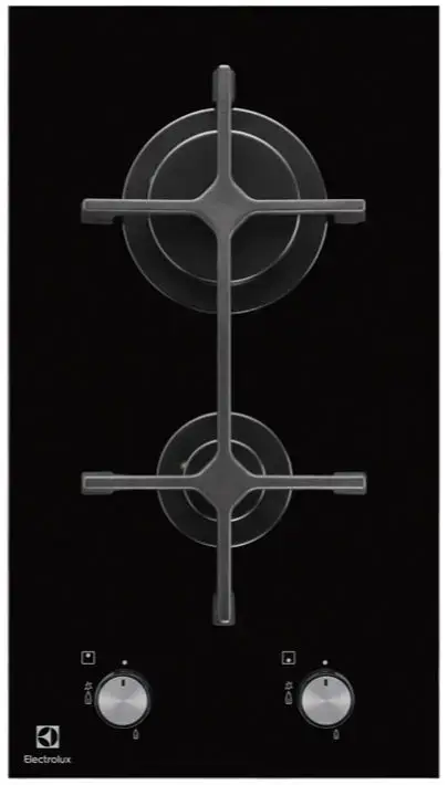 Plita incorporabila Domino Electrolux EGC3322NVK, Gaz, 2 arzatoare, 30 cm, Aprindere electrica integrata (Negru)