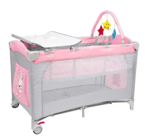 Patut pliant Juju Sleepy Baby JU7970-Hunny-Bunny, 2 nivele (Gri/Roz)