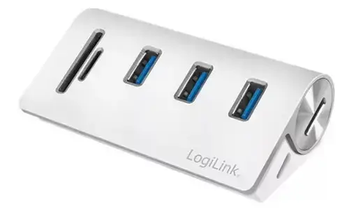 HUB USB LOGILINK CR0045, USB 3.0 x 3, slot card SD, MicroSD, conectare prin USB 3.0 (Argintiu)