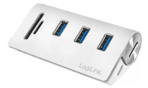 HUB USB LOGILINK CR0045, USB 3.0 x 3, slot card SD, MicroSD, conectare prin USB 3.0 (Argintiu)