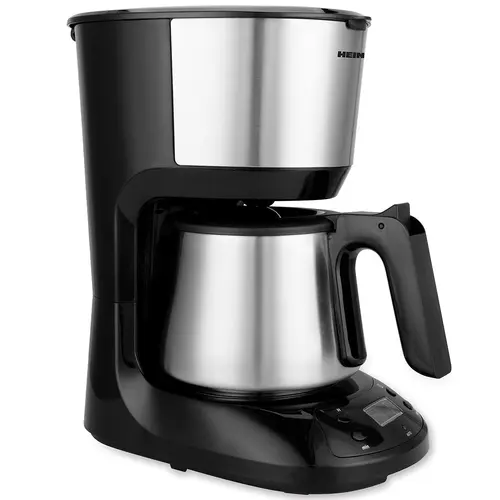 Cafetiera digitala Heinner Armoure HCM-D750SSBK, LCD, 1.25L, cana din otel inoxidabil, filtru si portfiltru detasabil, temporizator programabil, functie anti-scurgere, oprire automata, cana si portfiltru lavabile in masina de spalat vase, 750W, Negru/Ino