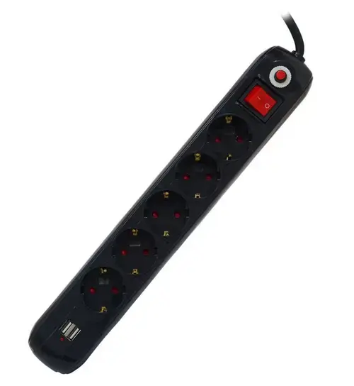 Prelungitor Spacer PP-5-45B-USB, 5 Prize, 2 x USB, 4.5m (Negru)
