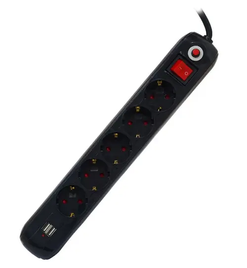 Prelungitor Spacer PP-5-45B-USB, 5 Prize, 2 x USB, 4.5m (Negru)