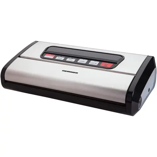 Aparat de vidat si sigilat Heinner HAV-165BKSS, Vidare uscata/ umeda, Pompa si sigilare dubla, Sistem racire banda sigilare, Furtun pentru caserole, Compatibil cu pungi latime 32 cm, Capacitate vidare 16 l/ min, 0.85 bar, 165 W (Negru/Argintiu)
