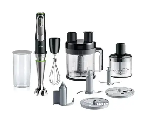 Mixer vertical Braun MultiQuick 9 MQ9195XLI, 1200W, Tocător 500ml, Bol 3,2l, Sistem EasyClick Plus, SplashControl, iMode, ActiveBlade, SmartSpeed, Pahar 600ml fără BPA, ChildLock, Lame inox (Negru/Argintiu)
