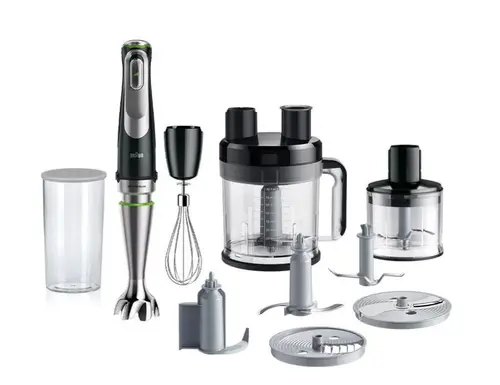 Mixer vertical Braun MultiQuick 9 MQ9195XLI, 1200W, Tocător 500ml, Bol 3,2l, Sistem EasyClick Plus, SplashControl, iMode, ActiveBlade, SmartSpeed, Pahar 600ml fără BPA, ChildLock, Lame inox (Negru/Argintiu)