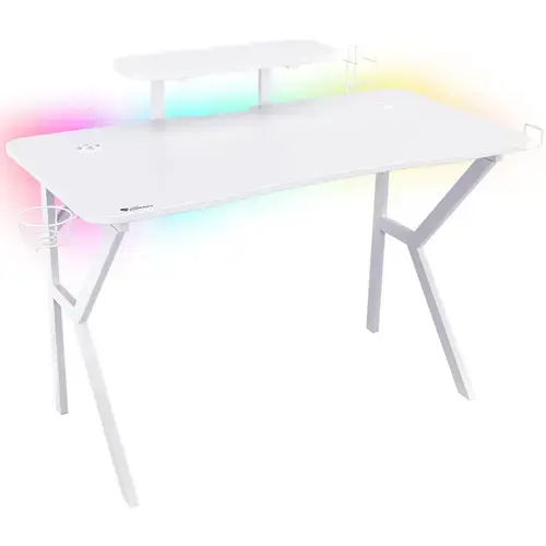 Birou gaming Genesis Holm 320 RGB, hub USB, Incarcator wireless 10W (Alb)