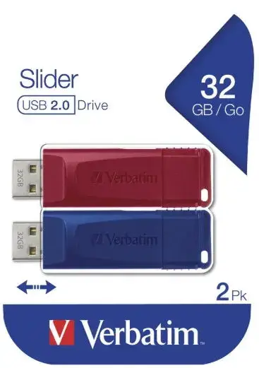 Stick USB Verbatim Store n Go Slider, 32GB, USB 2.0, 2 buc. (Rosu/Albastru)