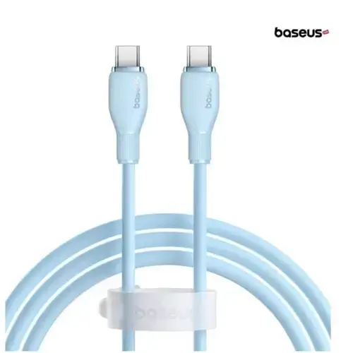Cablu de date Baseus Pudding Series, 100W, USB-C la USB-C, Fast Charging, 1.2 metri (Albastru deschis)