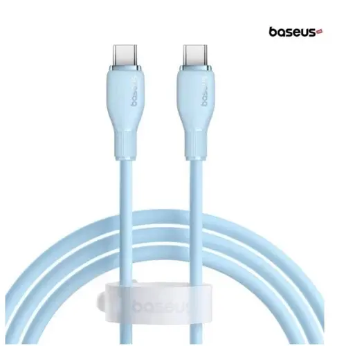 Cablu de date Baseus Pudding Series, 100W, USB-C la USB-C, Fast Charging, 1.2 metri (Albastru deschis)