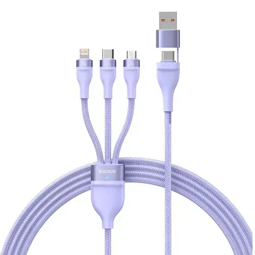 Cablu de date Baseus Flash Series II, 3in1 USB-C / Lightning / MicroUSB, 100W, 1.2m  (Violet)