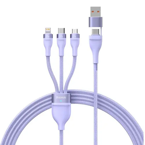 Cablu de date Baseus Flash Series II, 3in1 USB-C / Lightning / MicroUSB, 100W, 1.2m  (Violet)