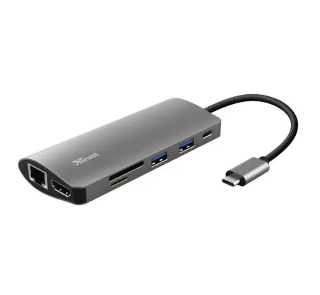 HUB USB Trust Dalyx 7in1 USB-C Multiport, USB 3.0 x 2, USB Type C, HDMI, RJ-45, 1x SD card,1x microSD (Gri)