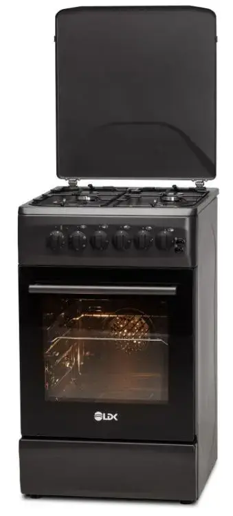 Aragaz LDK 5060 ECAI MAT BLACK RMV NG, Gaz, Cuptor electric, 4 Arzatoare, Siguranta, Aprindere electrica  (Negru)
