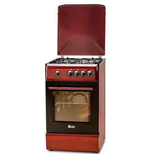 Aragaz LDK 5060 A BORDO RMV, Gaz, 4 arzatoare, Capac metalic, Siguranta, Aprindere electrica, 50x60 cm, Rosu inchis, Preinstalare duze NG/LPG