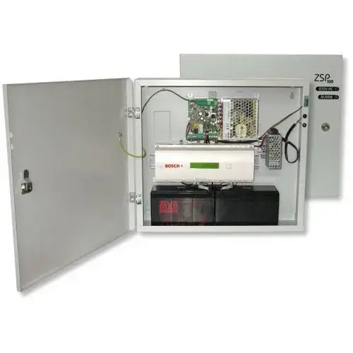 Sursa de alimentare pentru sisteme de detectie incendiu 24V/2.5A in cutie metalica Merawex ZSP100-2.5A-18, loc pentru 2 acumulatori 12V/18Ah, Tensiune de intrare: 100/230VAC