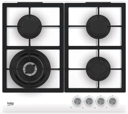 Plita incorporabila Beko HILW64225SW, Gaz, 4 arzatoare, Gratar de fonta (Alb)