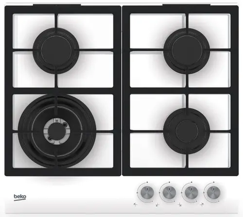 Plita incorporabila Beko HILW64225SW, Gaz, 4 arzatoare, Gratar de fonta (Alb)