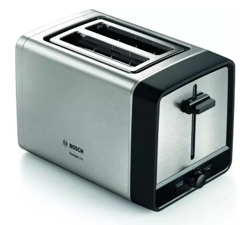 Prajitor de paine Bosch TAT5P420, 970 W, 2 felii, Suport chifle (Negru/Argintiu)
