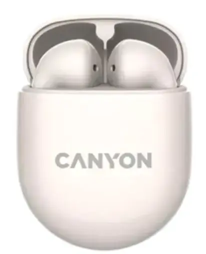Casti True Wireless Canyon TWS-6, Bluetooth, Touch Control, Gaming Mode, Microfon (Alb)