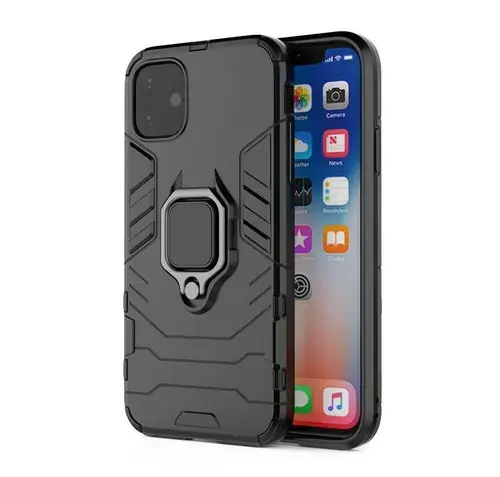 Protectie Spate Lemontti Ring Armor Kickstand LEMHRAIXIIN pentru Apple iPhone 12 / 12 Pro (Negru)