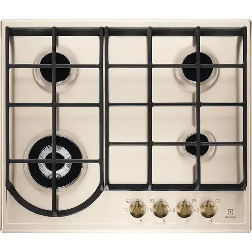 Plita incorporabila Electrolux EGH6343RON, Gaz, 4 arzatoare, Gratare de fonta (Crem)