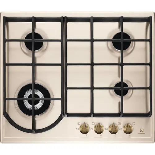 Plita incorporabila Electrolux EGH6343RON, Gaz, 4 arzatoare, Gratare de fonta (Crem)