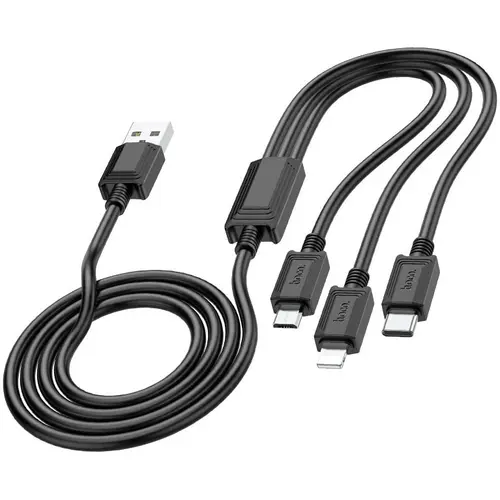 Cablu de date HOCO X74, USB la Lightning / USB Type-C / MicroUSB, 1m, Negru
