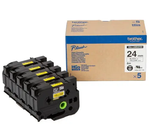Banda Laminata Brother HGE651V5, 24 mm, 5 buc. (Negru/Galben)