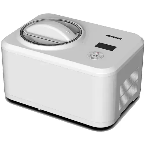 Aparat pentru preparat inghetata Heinner Glace HICM-150WHYG, Capacitate bol 1.5L, Compresor incorporat, Dsiplay LED, Timer, Mentinere la rece, Functie iaurt, Bol inghetata detasabil, 150W (Alb)