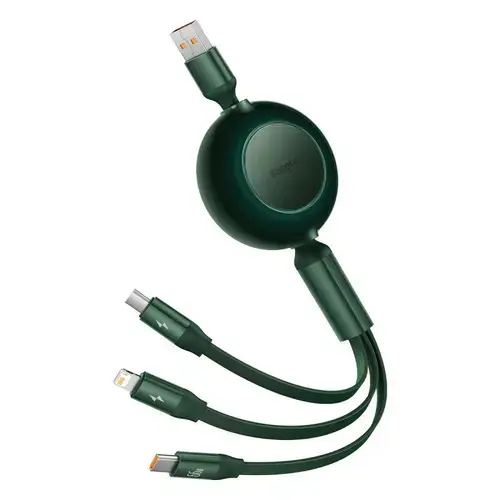 Cablu de date 3 in 1 Baseus Bright Mirror 2, USB - Micro-USB/Lightning/USB Type-C, 66W, 1.1m, Verde