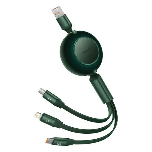 Cablu de date 3 in 1 Baseus Bright Mirror 2, USB - Micro-USB/Lightning/USB Type-C, 66W, 1.1m, Verde