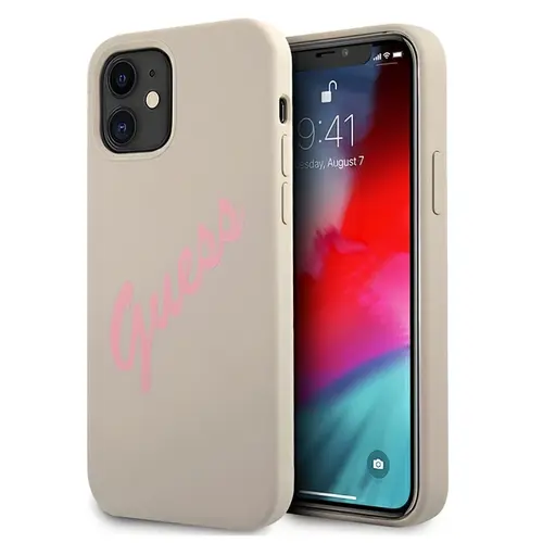 Husa de protectie Guess Vintage Pink Script pentru Apple iPhone 12 mini (Gri)