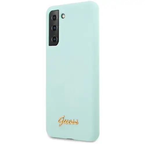 Husa de protectie Guess Silicone Metal Logo Script pentru Samsung Galaxy S21 Plus 5G (Verde)