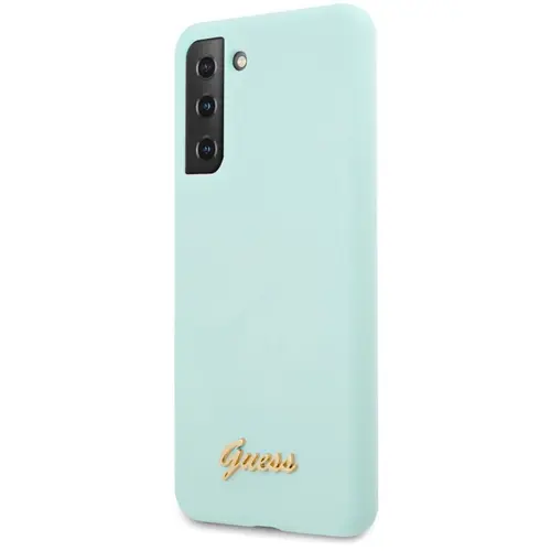 Husa de protectie Guess Silicone Metal Logo Script pentru Samsung Galaxy S21 Plus 5G (Verde)